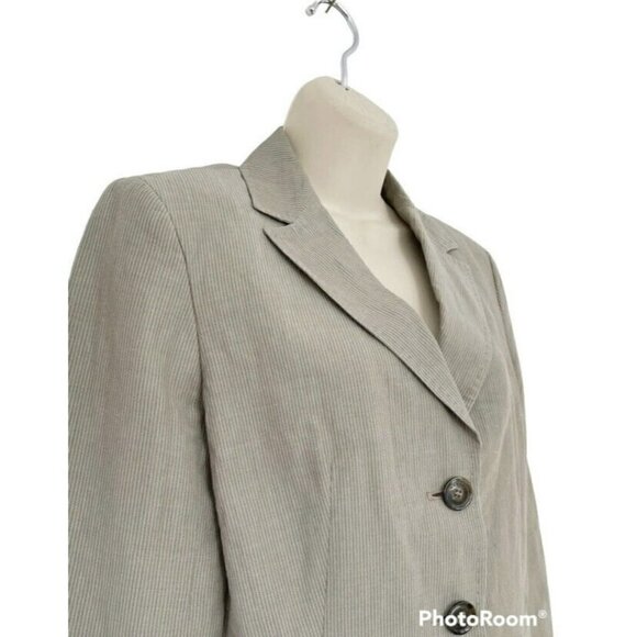 Weekend MaxMara Woman's Sz 8 Tan Flax Linen Cotton Blend Pin Stripe Blazer - Picture 2 of 8